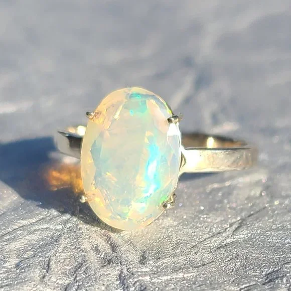 COPY-Ethiopian Opal Ring Size 7 Sterling Silver-Opal Jewelry-Opal Stone-Birth… - Picture 6 of 10